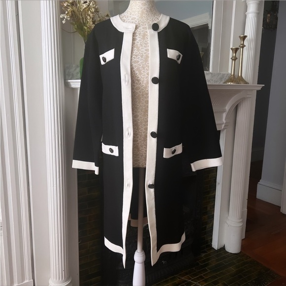 RARE KATE SPADE Head In The Clouds Black & Off White Knit Coat Size Medium - Picture 4 of 16